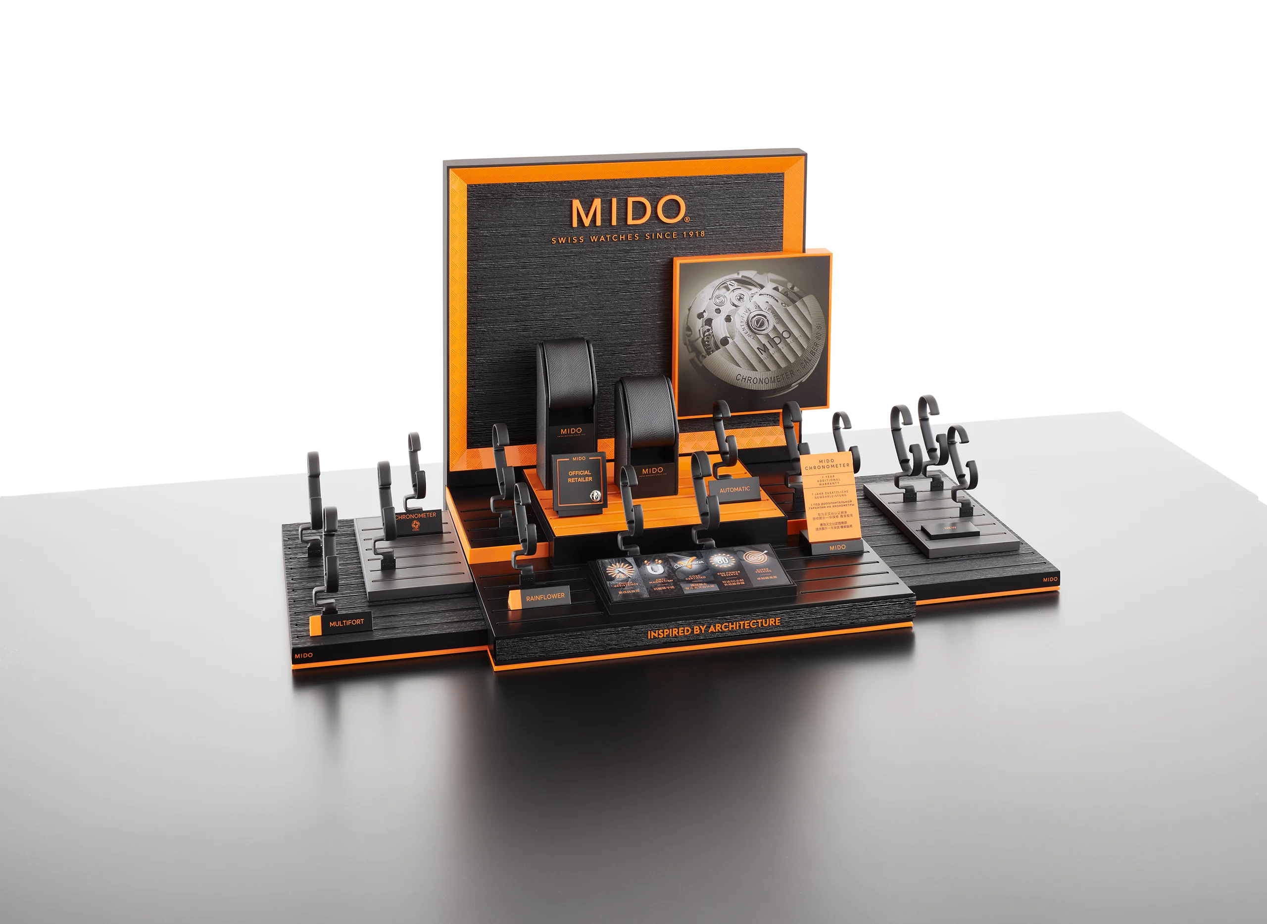 Mido: Watch counter display produced by Casadevall Group.